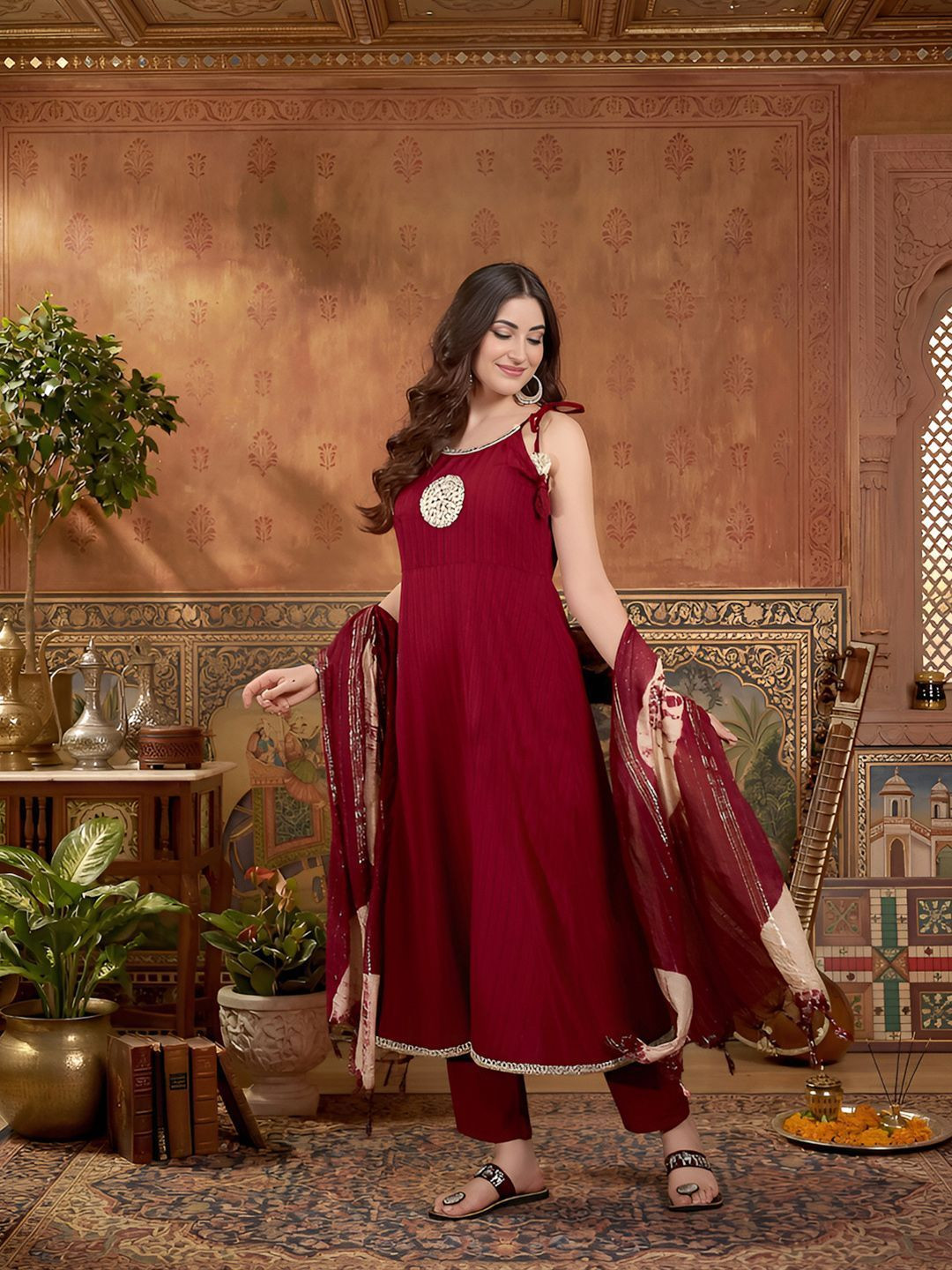 Anouk Women Regular Thread Work Kurta with Trousers & With Dupatta