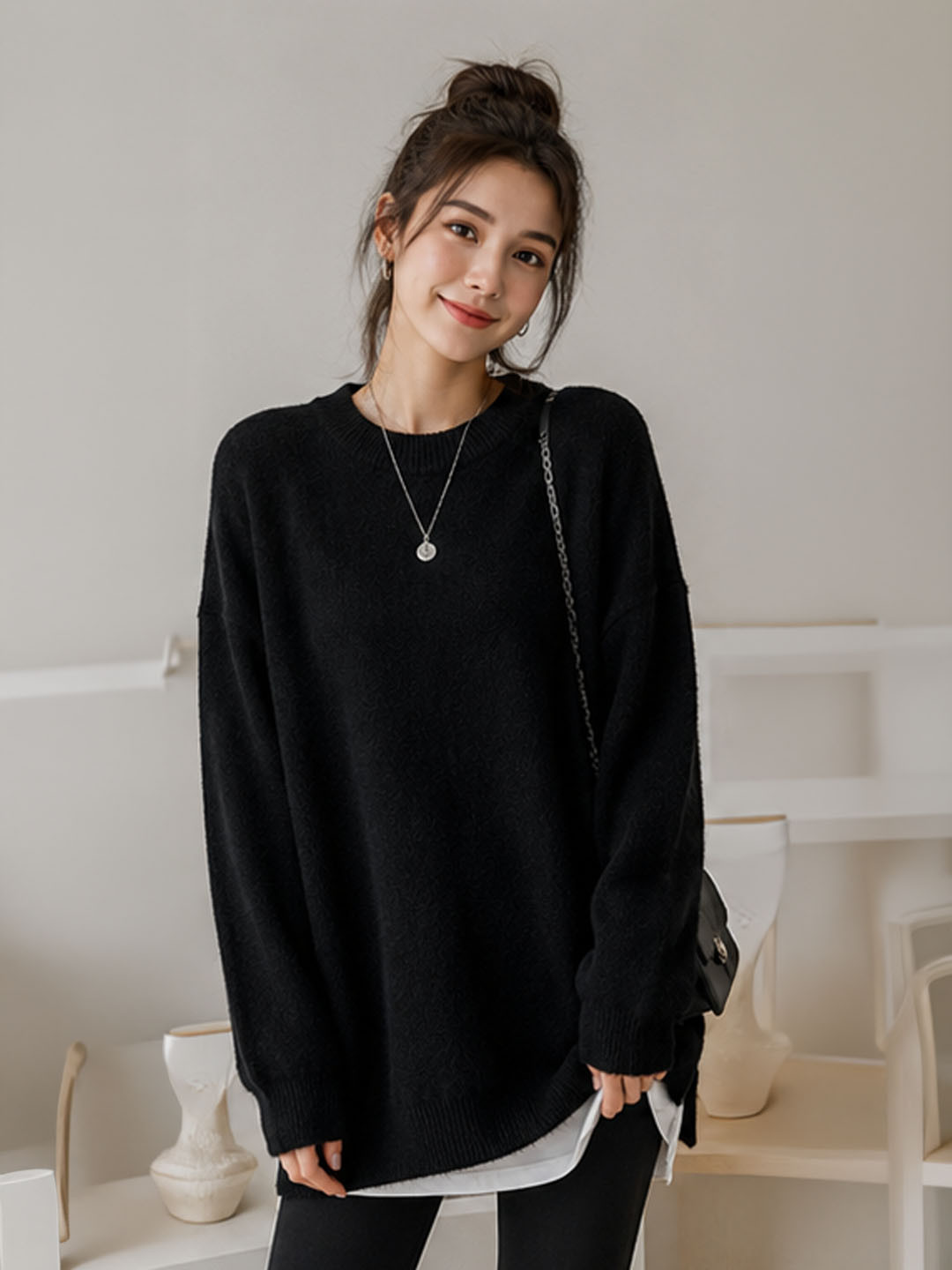 StyleCast Women Solid Round Neck Long Sleeves Pullover Sweaters