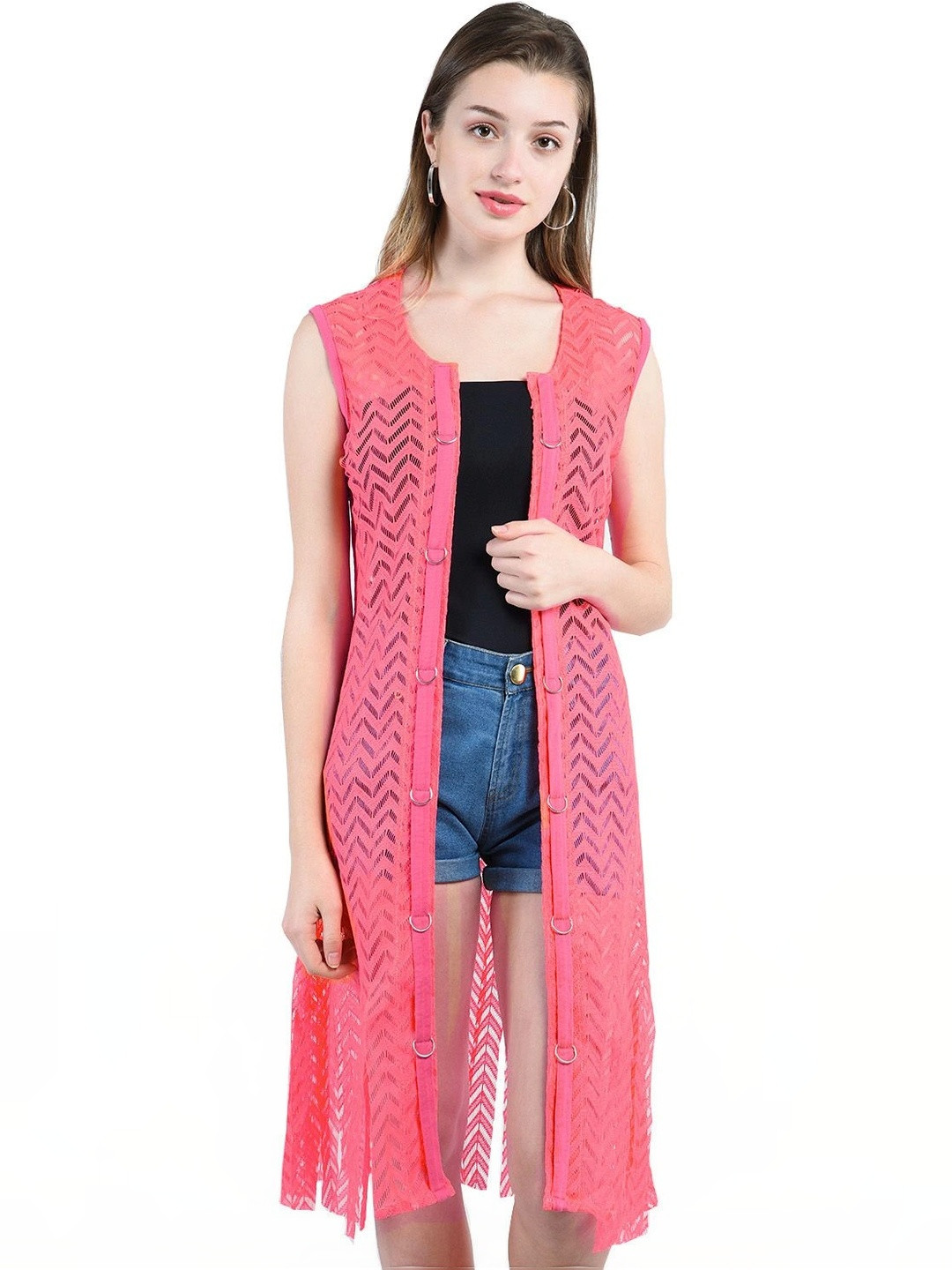 AOL Women Embellished Longline Sheer Shrug