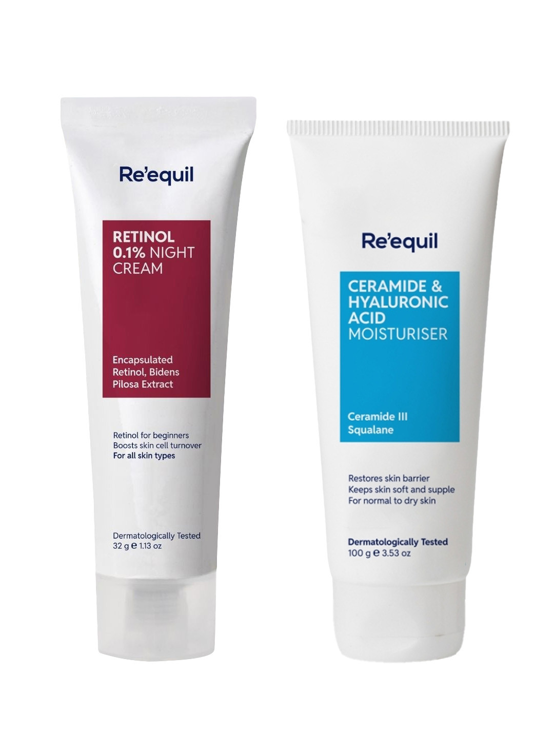 Reequil Set Of 2 Moisturiser - 100 g With 0.1% Retinol Night Cream - 32 g