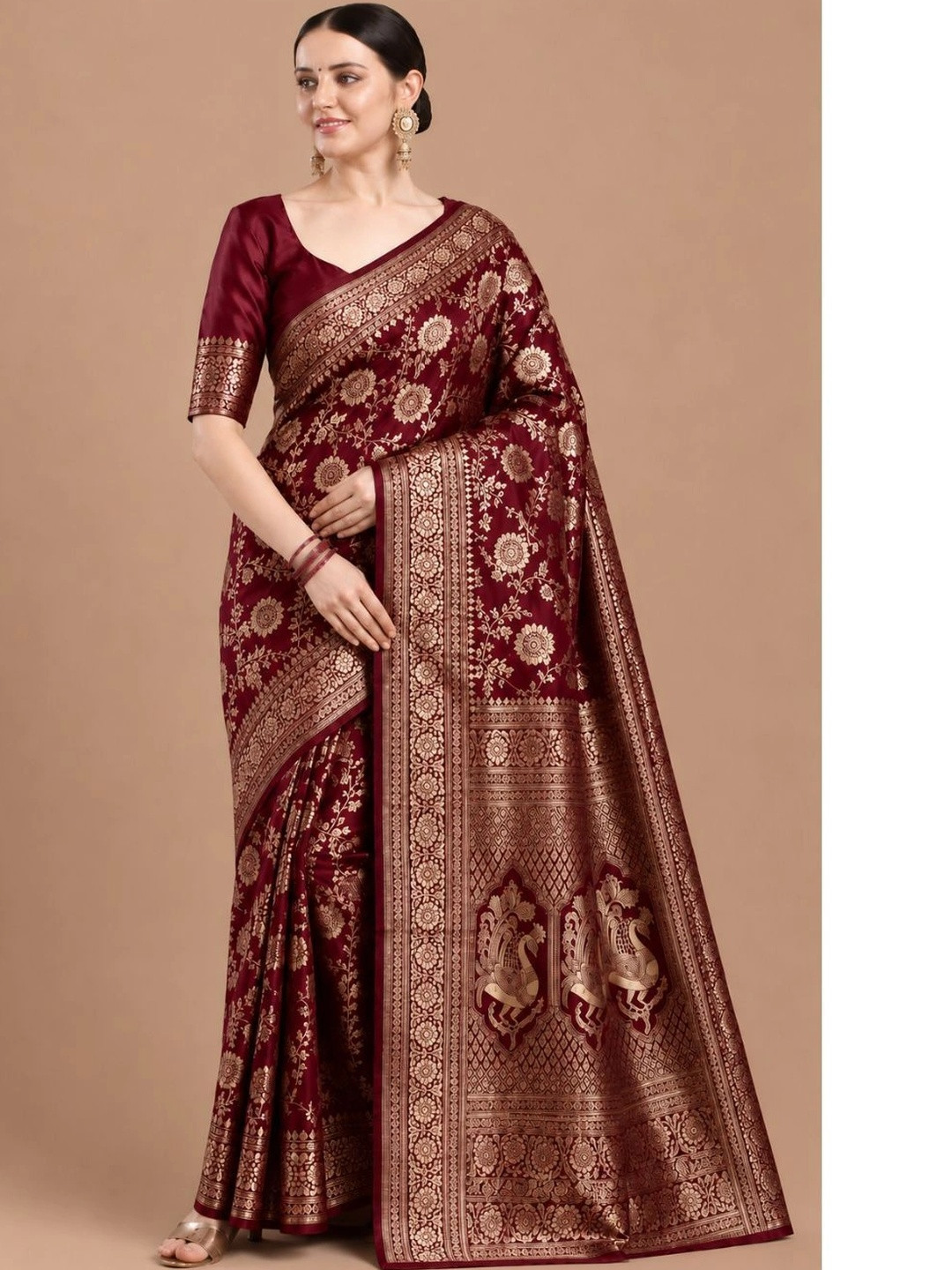 ODHNEE Woven Design Zari Silk Blend Banarasi Saree