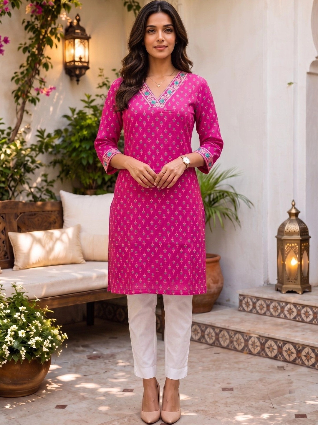Rangita Women Ethnic Motifs Printed Thread Work Kurta