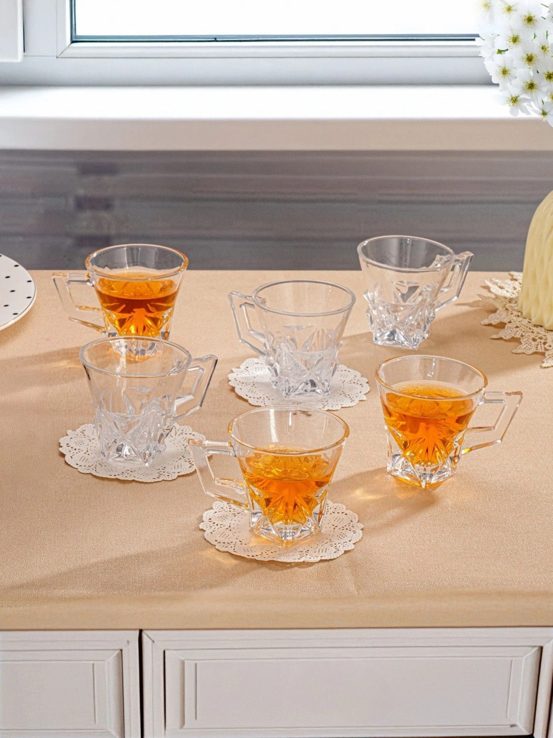 Troveas Transparent Solid Glass Transparent Cups Set of Cups and Mugs