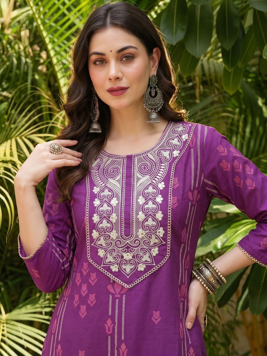 KJFAB Women Ethnic Motifs Printed Regular Pure Cotton Kurta with Trousers