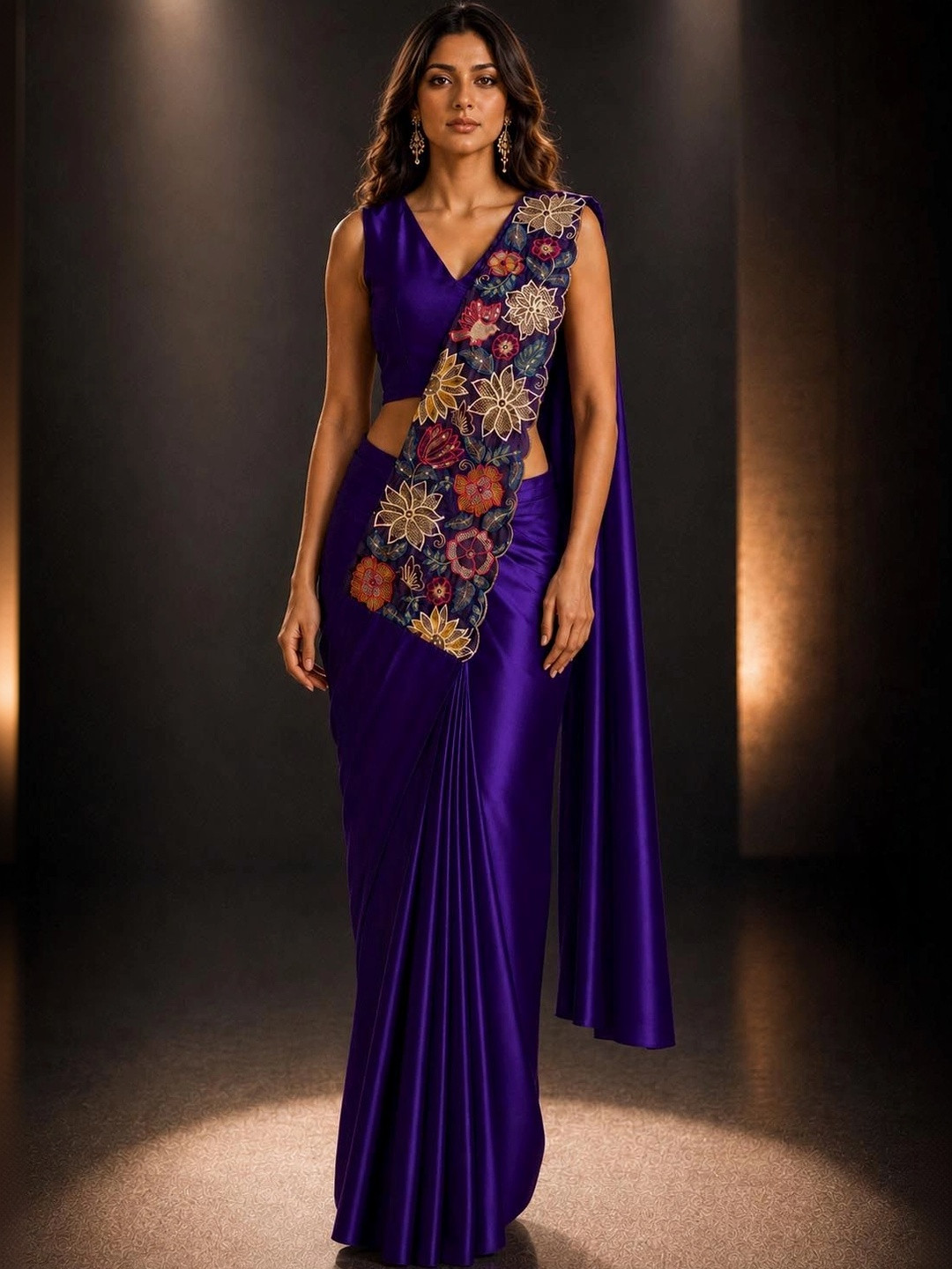 PATLANI STYLE Embroidery Patch Work Design Ready To wear Saree With Stitched Blouse