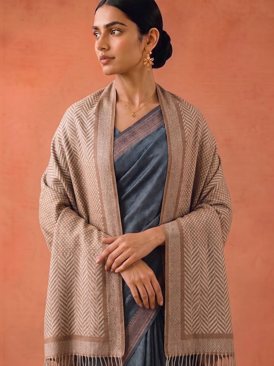 SAHASIKA Women Ethnic Woven Design Pashmina Tasseled Border Stole