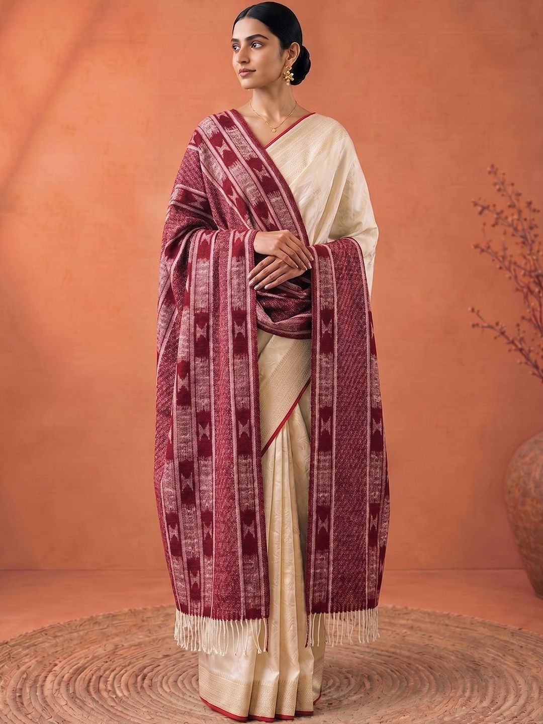 SAHASIKA Women Ethnic Woven Design Pashmina Tasseled Border Stole