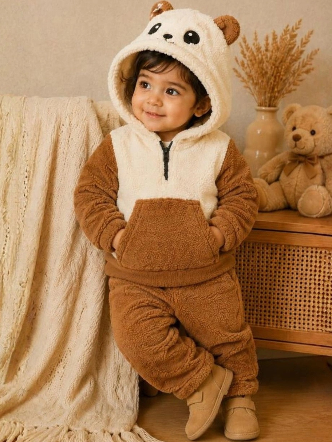 BUCCLY Kids Panda Hooded Fleece Sweatshirt and Jogger Clothing Set