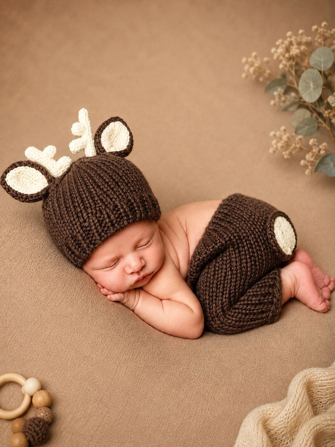 Babymoon Infant Kids Brown Solid Short with Caps