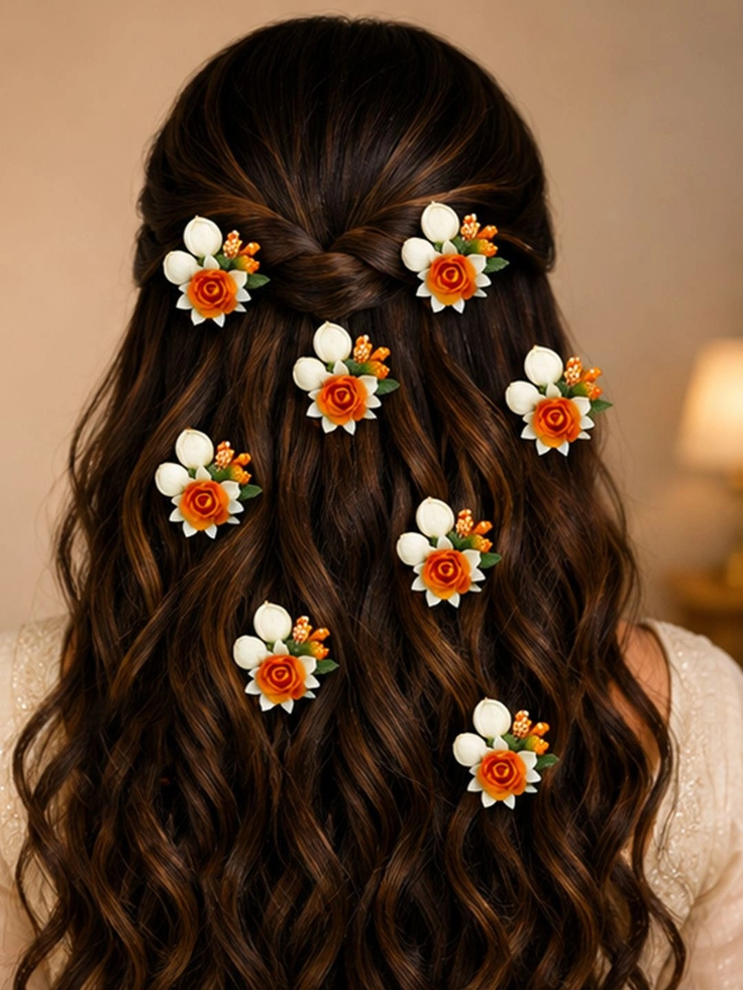 Hair Flare Set Of 8 Artificial Small Rose Flower With Mongra Bridal Hair Accessories