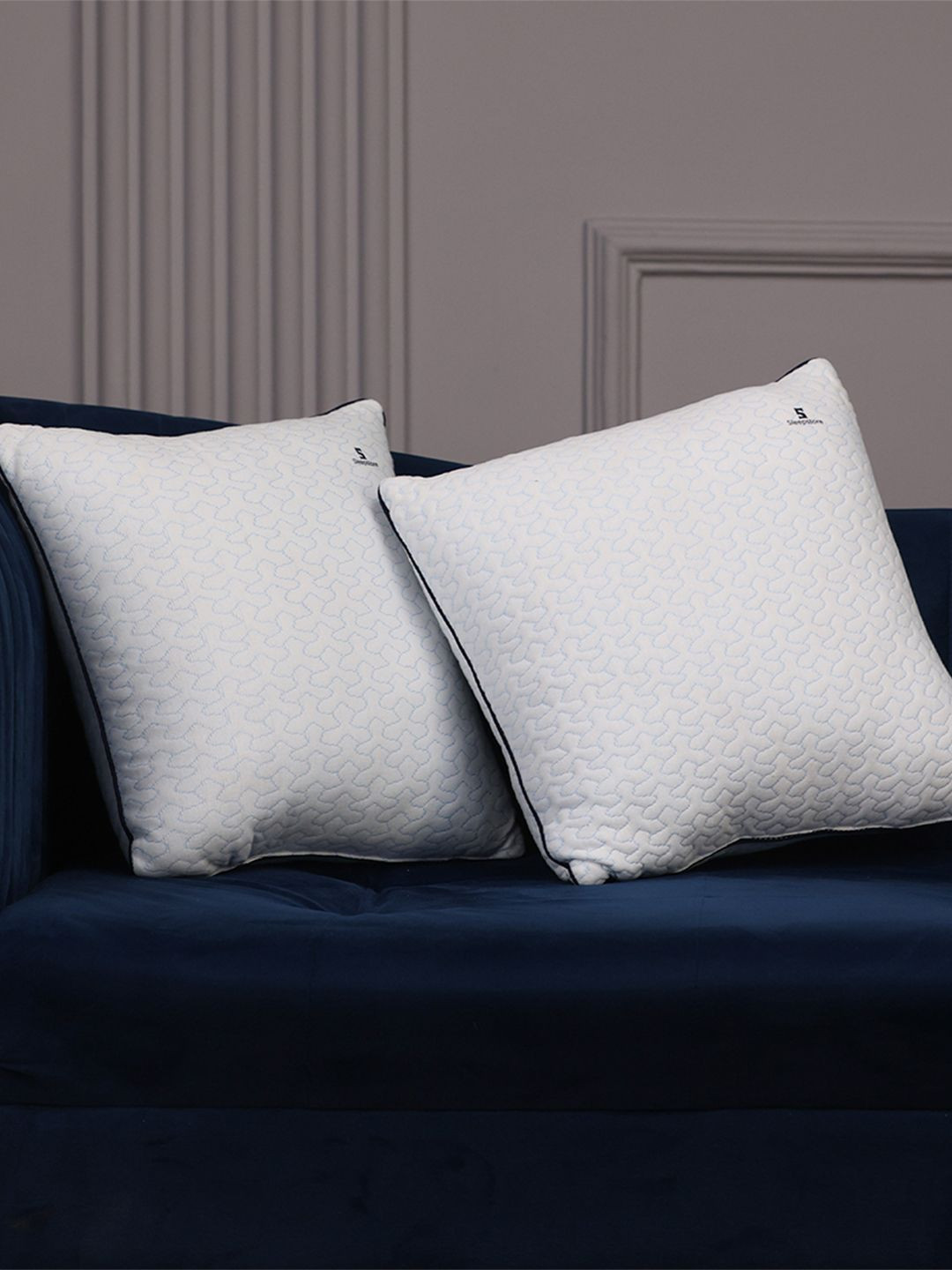 Sleepstore Fibrom White Quilted 2 Pcs Cushion For Back Support 16 X 16 Inches