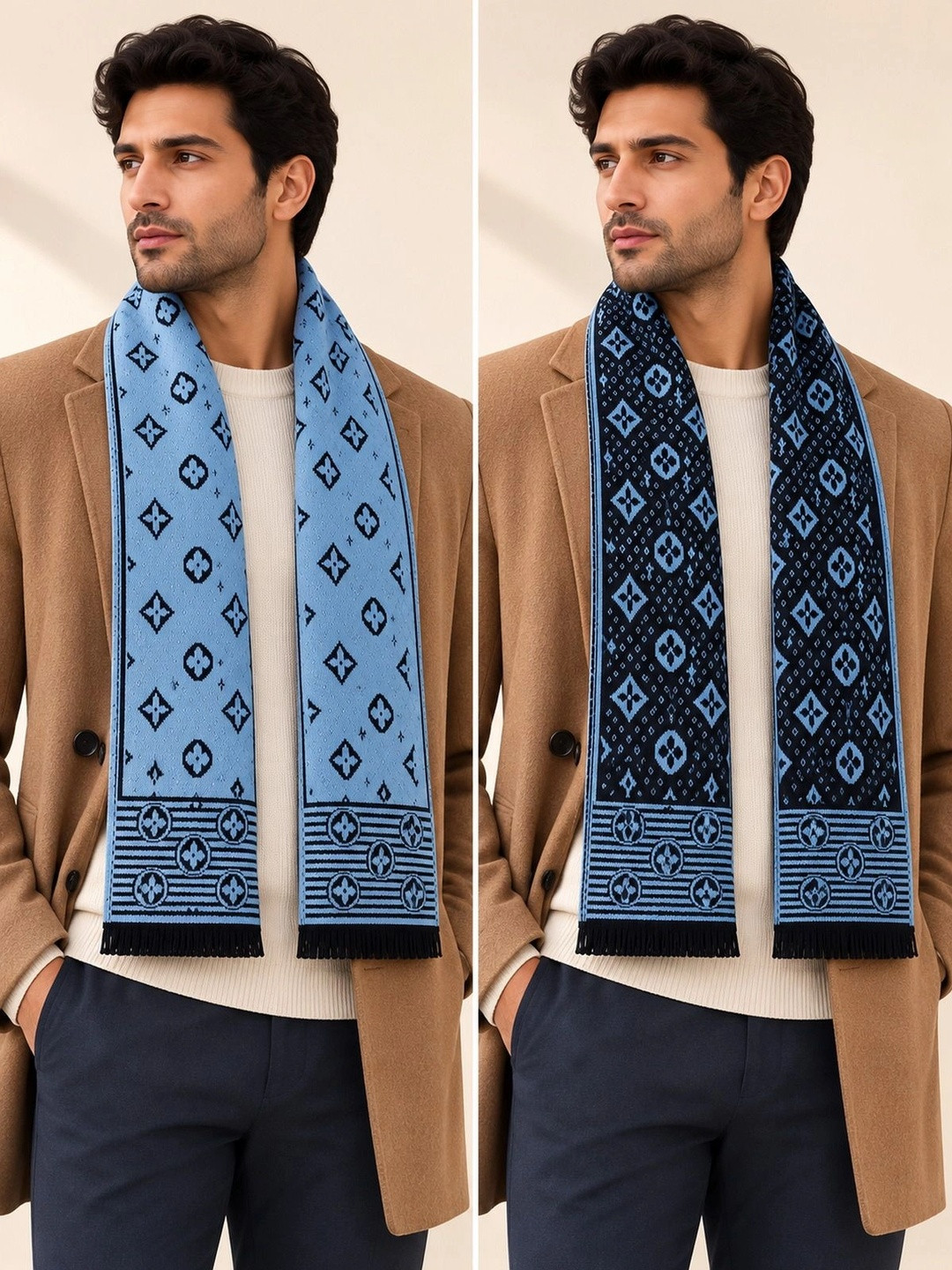 HETESHE Men Patterned Merino Wool Mufflers