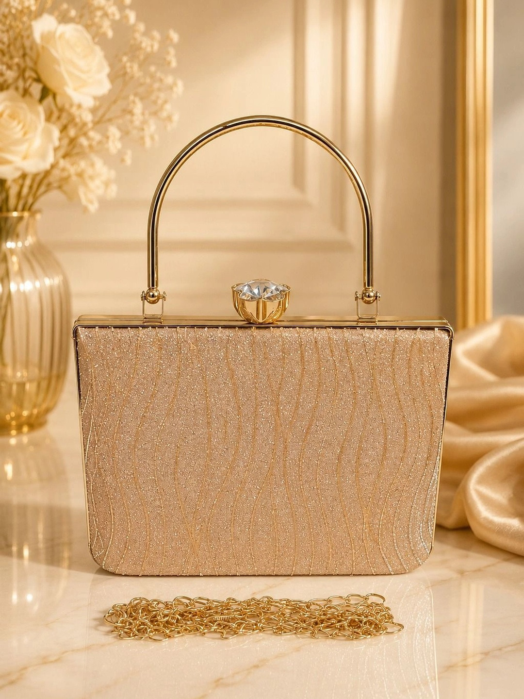 MEYYAS Textured Embellished Box Clutch