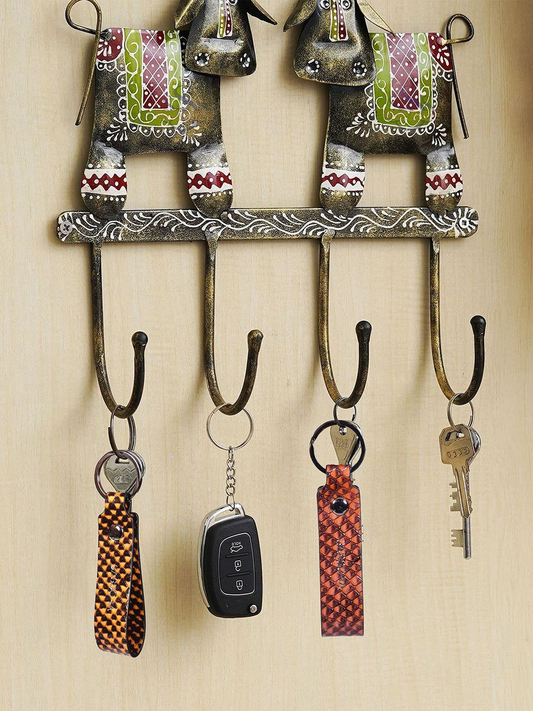 Sassora Set Of 2 Printed Leather Metal Ring Key Chains