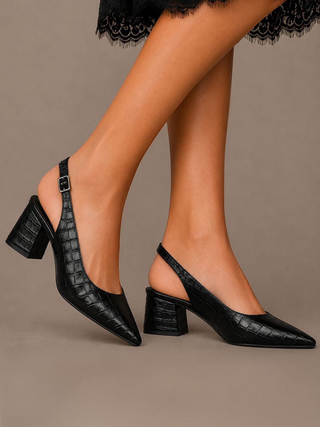 Lino Perros Croc-Textured Block Heel Pumps