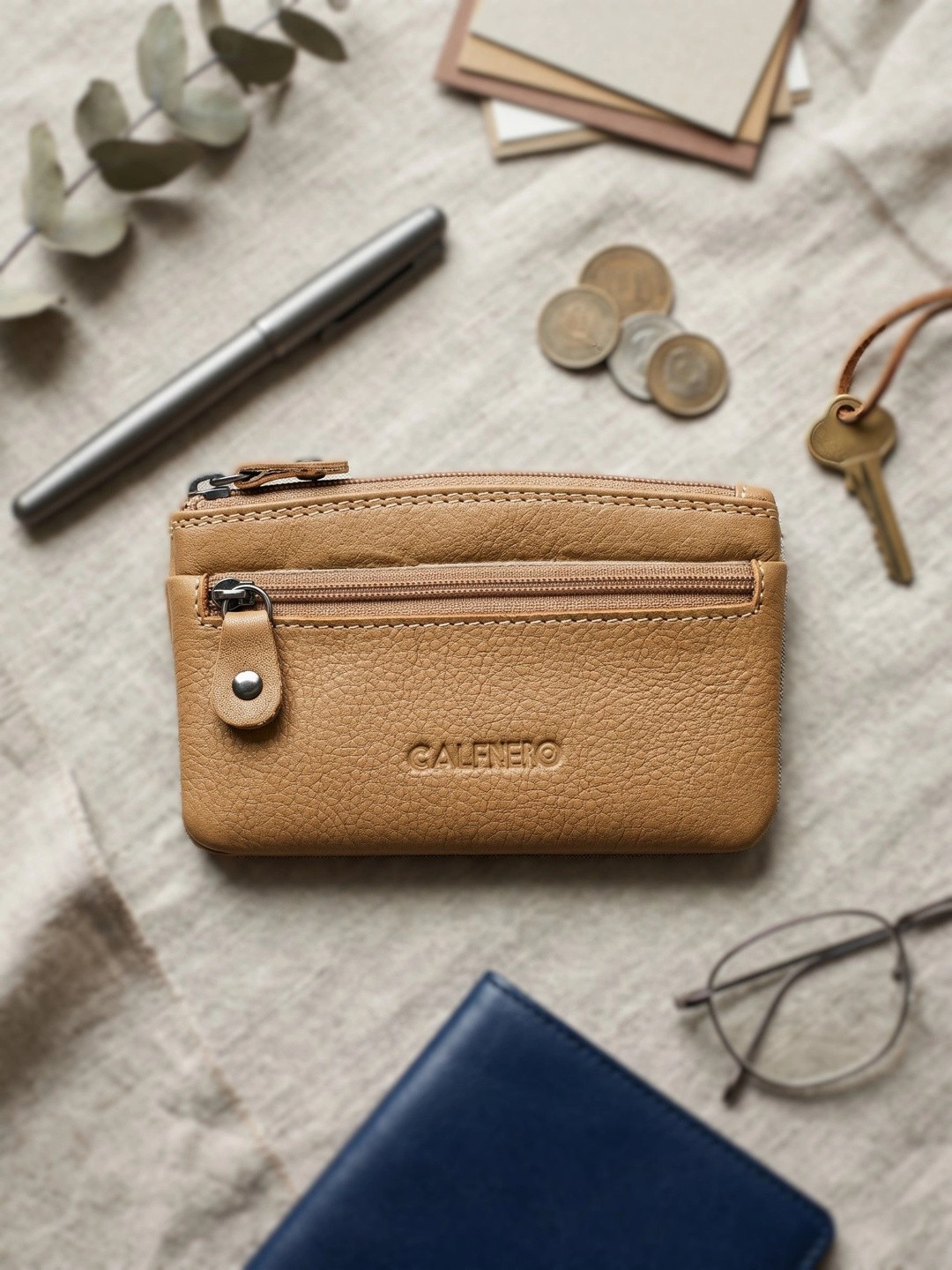 CALFNERO Unisex Leather Zip Around Wallet