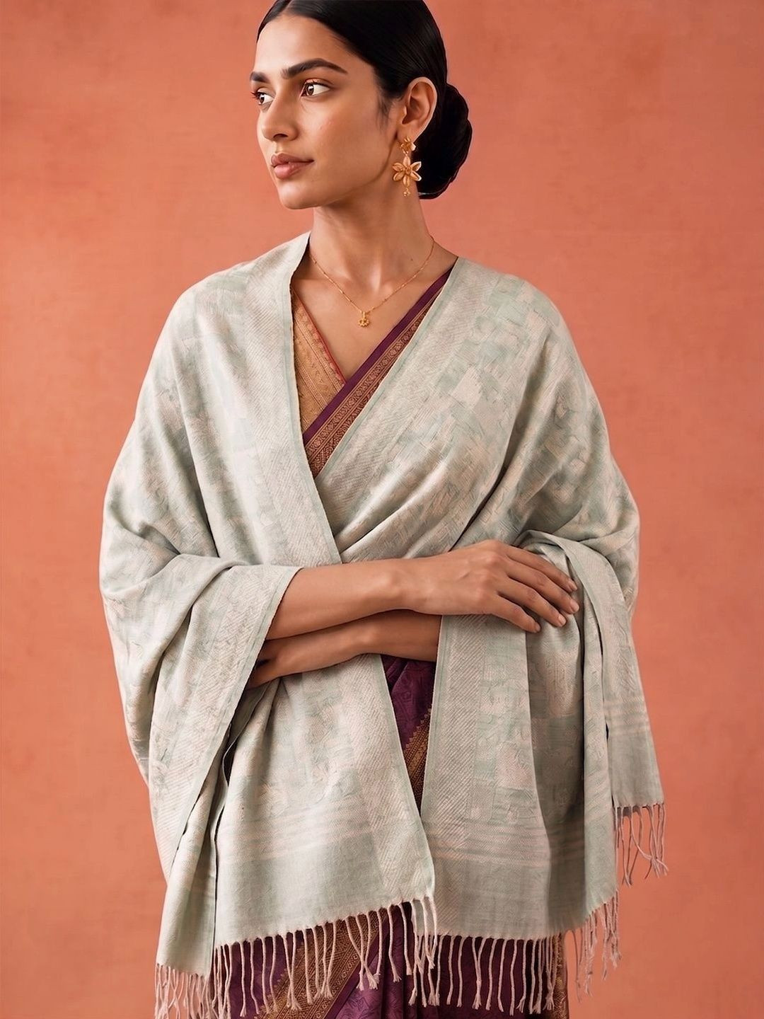 SAHASIKA Women Ethnic Woven Design Pashmina Tasseled Border Stole