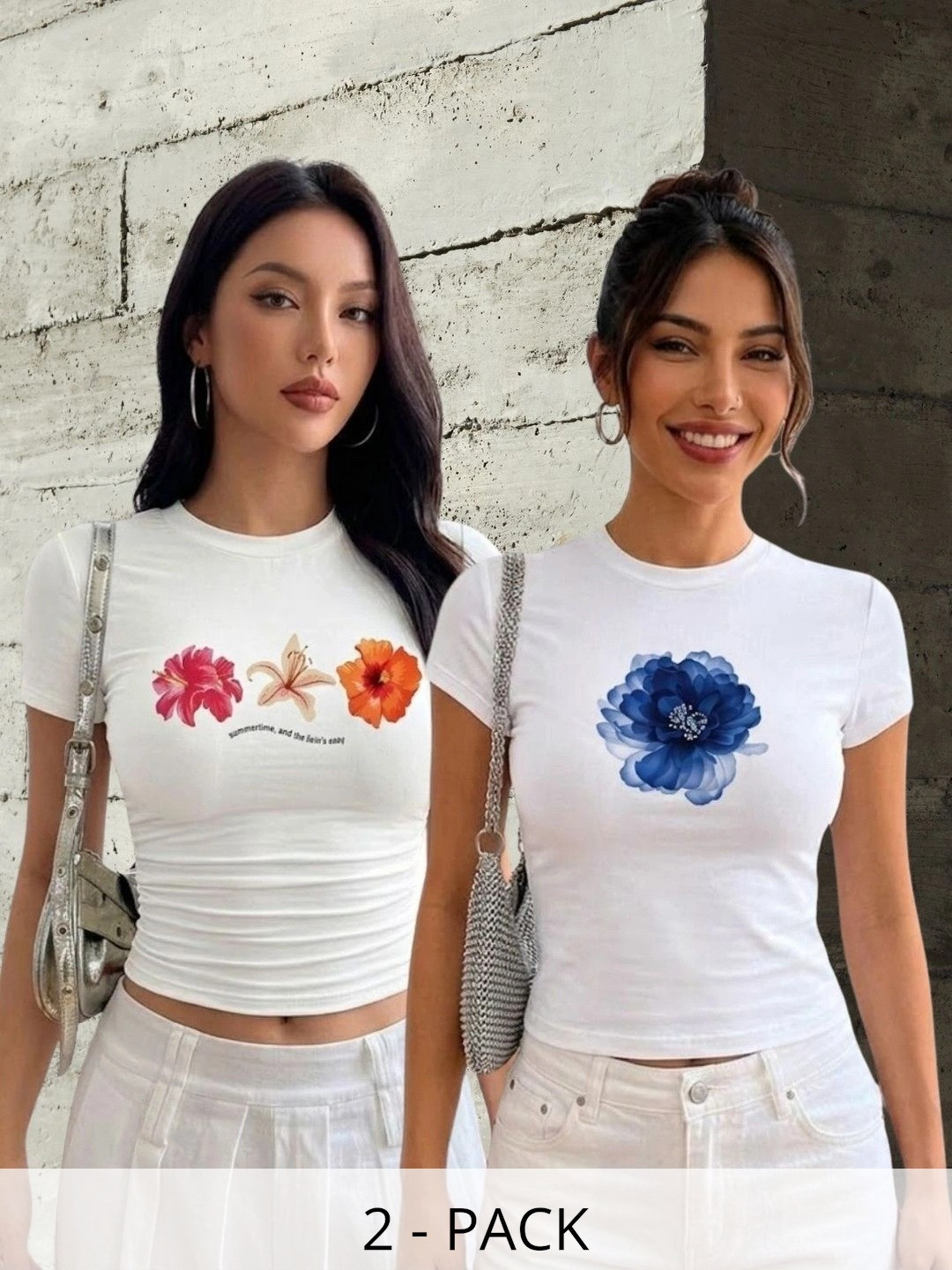 WALTHER Floral Print Cotton Blend Crop Top