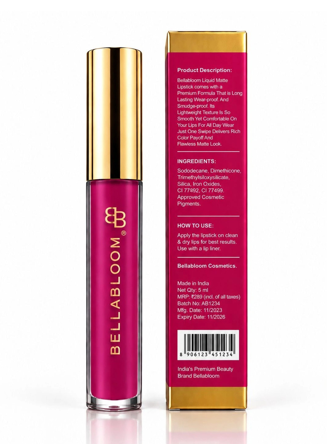 BELLABLOOM Waterproof Matte Liquid Lipstick - 5 ml - Berry Crush