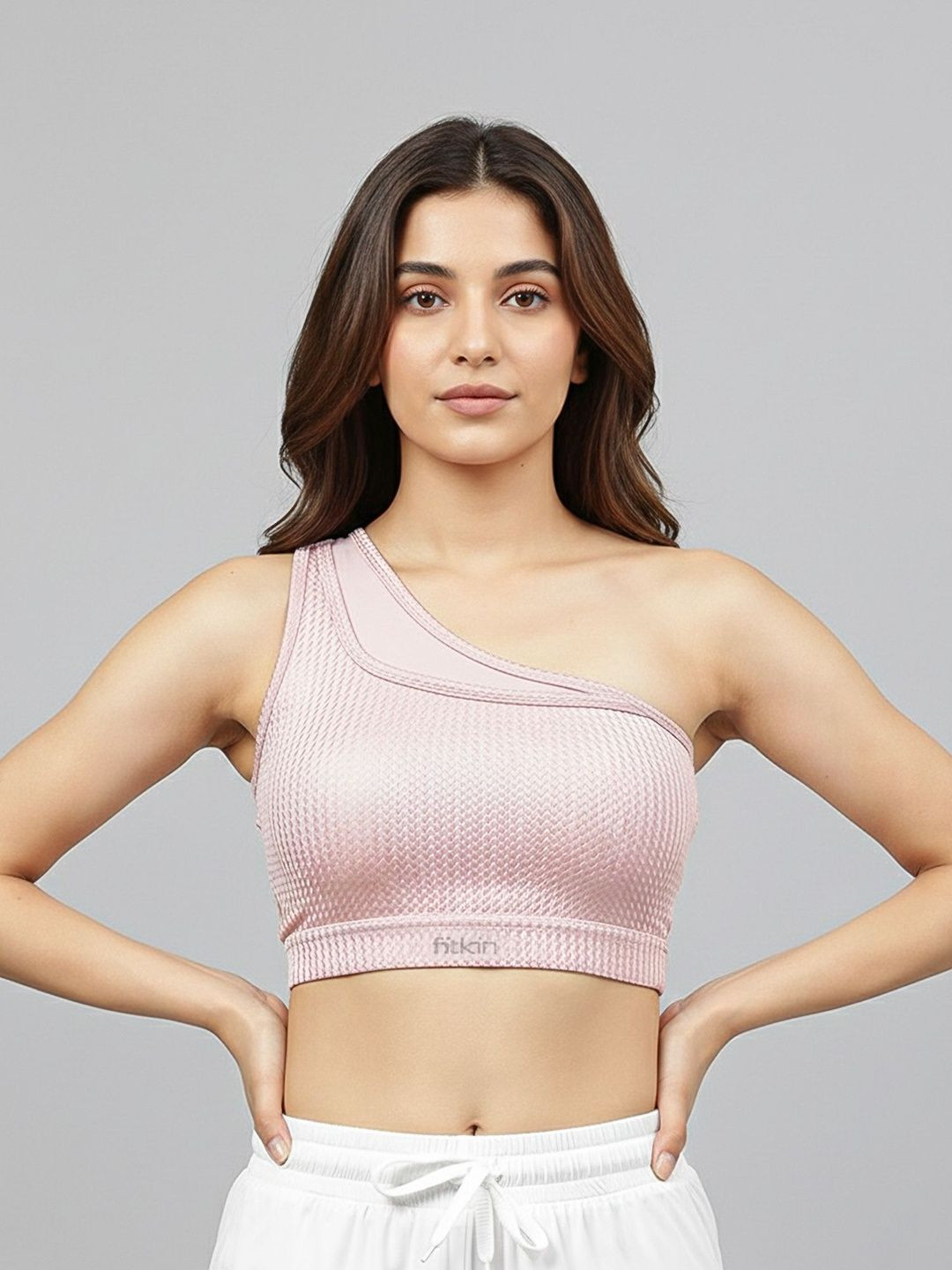 Fitkin Pink Self Design Non-Wired Removable Padding All Day Comfort Anti Odour Workout Bra