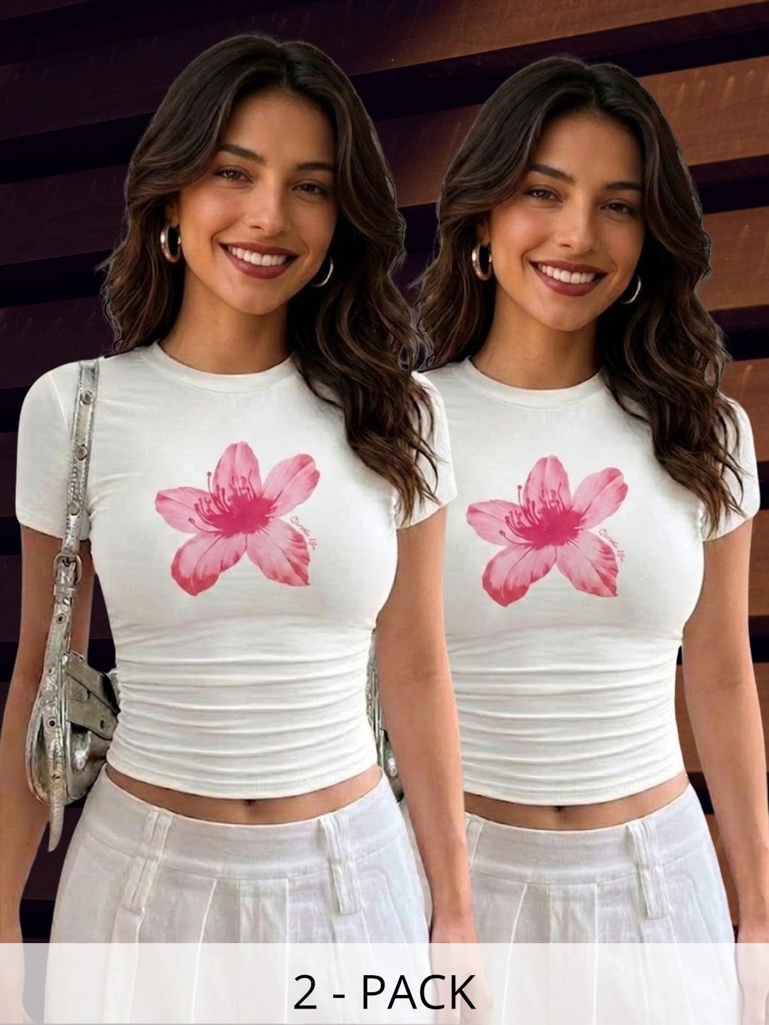 WALTHER Floral Print Cotton Blend Crop Top