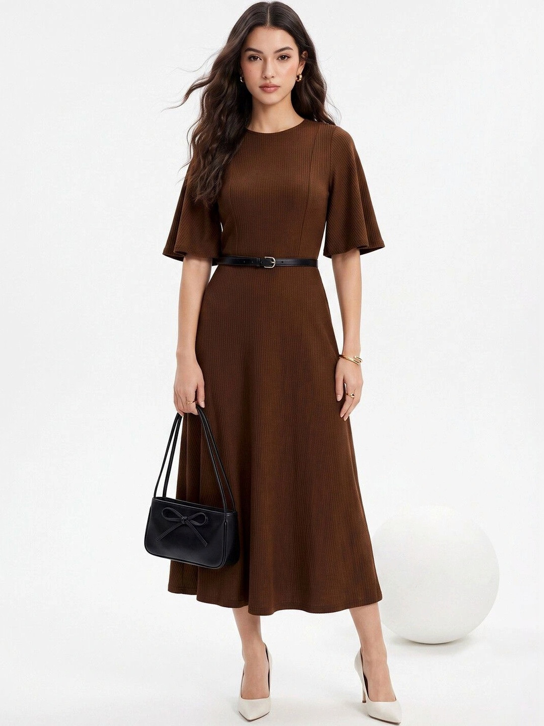 SZN Flared Sleeve Fit & Flare Maxi Dress with Belt