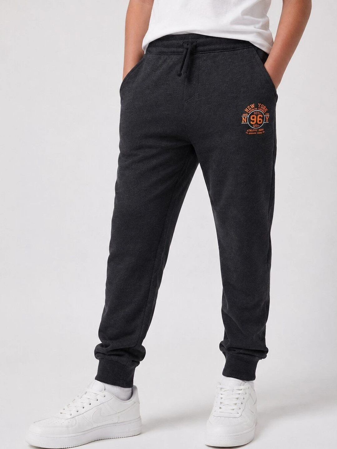 3PIN Boys Black Solid Cotton Track Pants