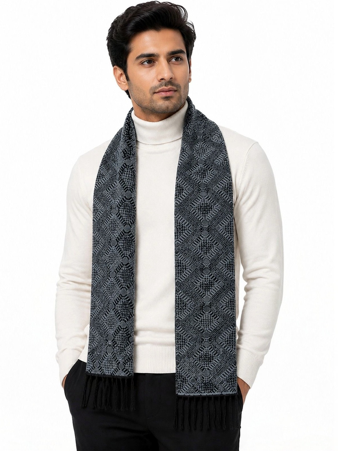 HETESHE Men Patterned Merino Wool Mufflers