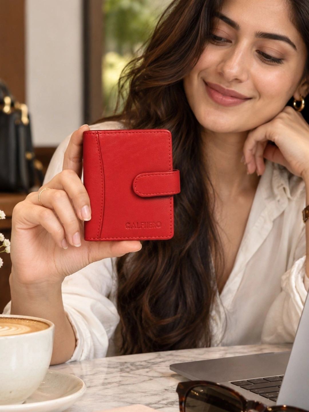 CALFNERO Unisex Red Leather Card Holder