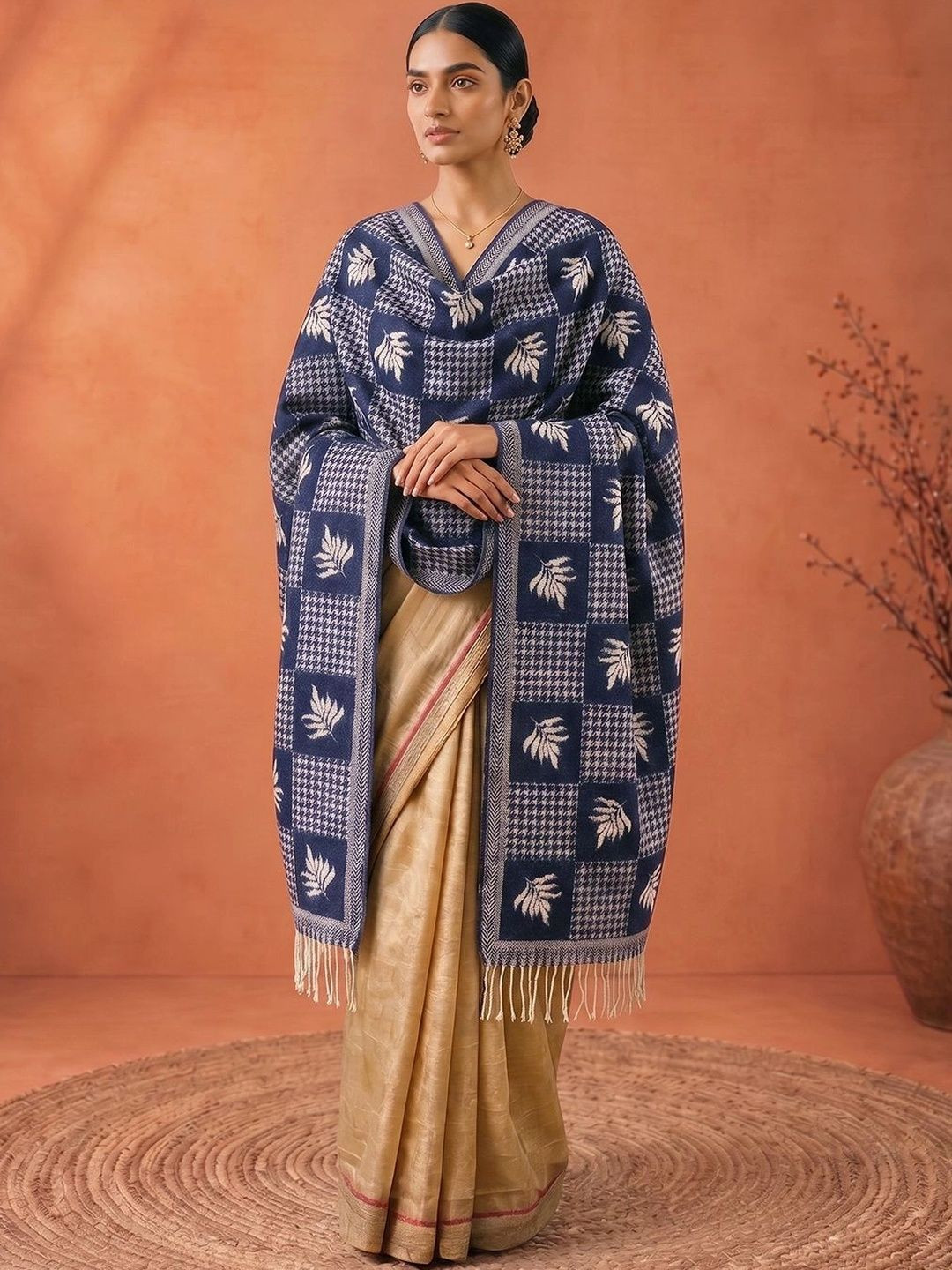 SAHASIKA Women Ethnic Floral Woven Design Pashmina Tasseled Border Stole