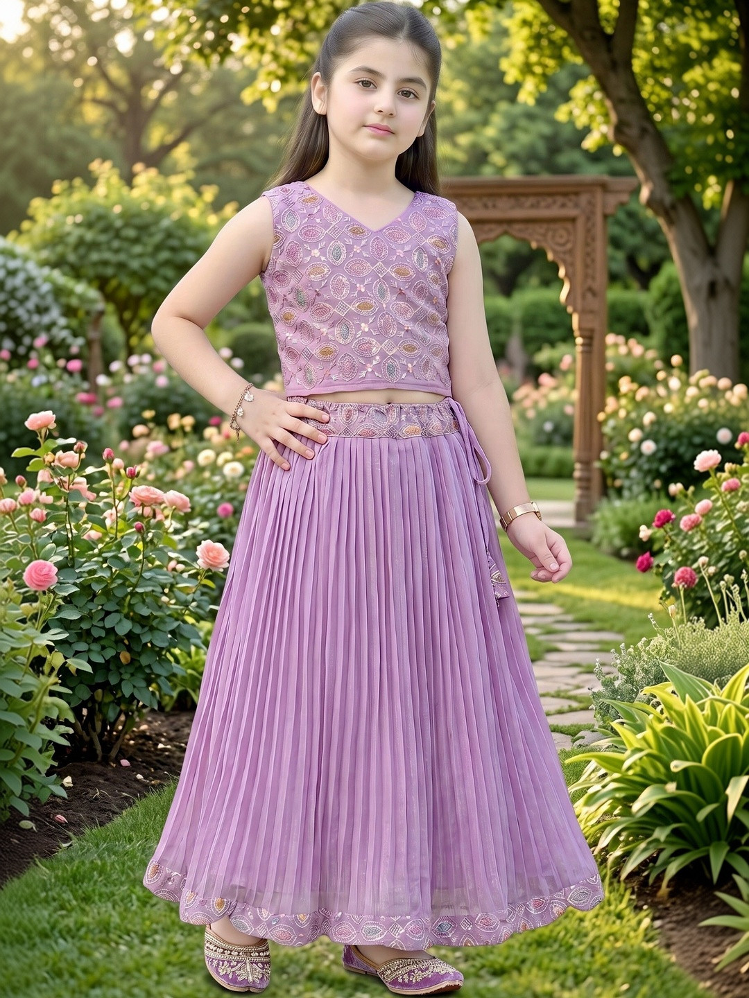 KALINI Girls Embroidered Thread Work Ready to Wear Lehenga &