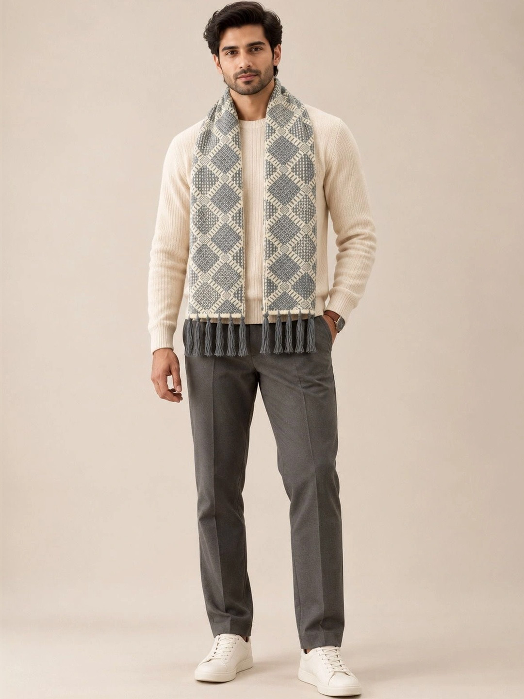 HETESHE Men Patterned Merino Wool Mufflers