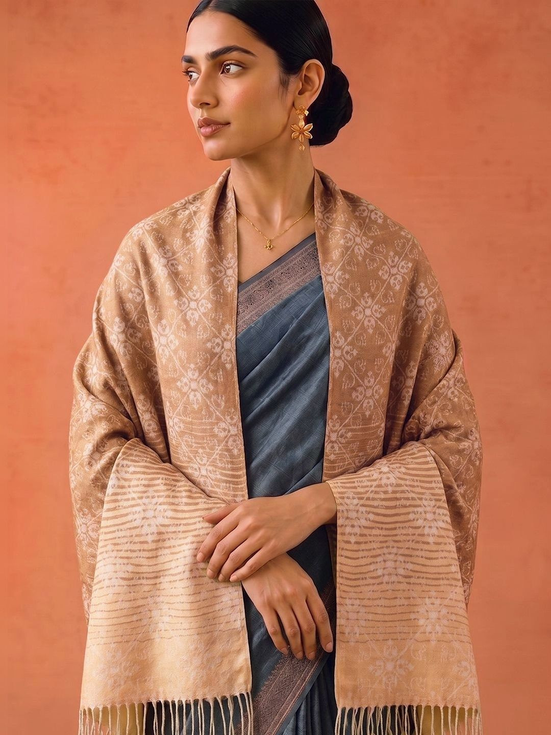 SAHASIKA Women Ethnic Floral Woven Design Pashmina Tasseled Border Stoles