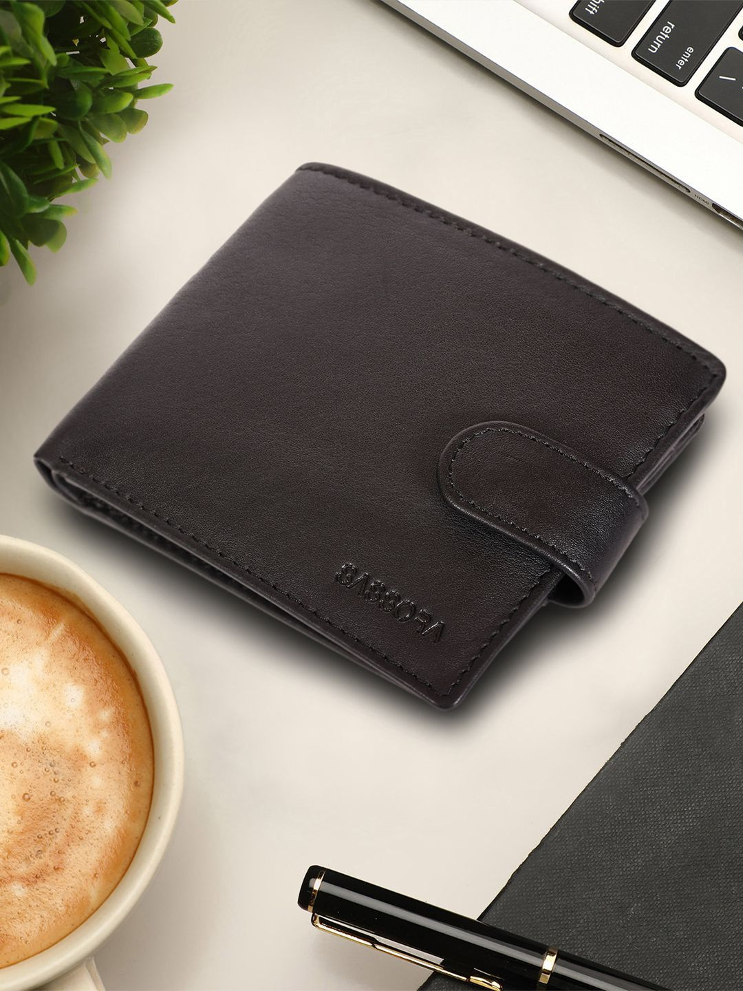 Sassora Men Black Leather Two Fold Wallet