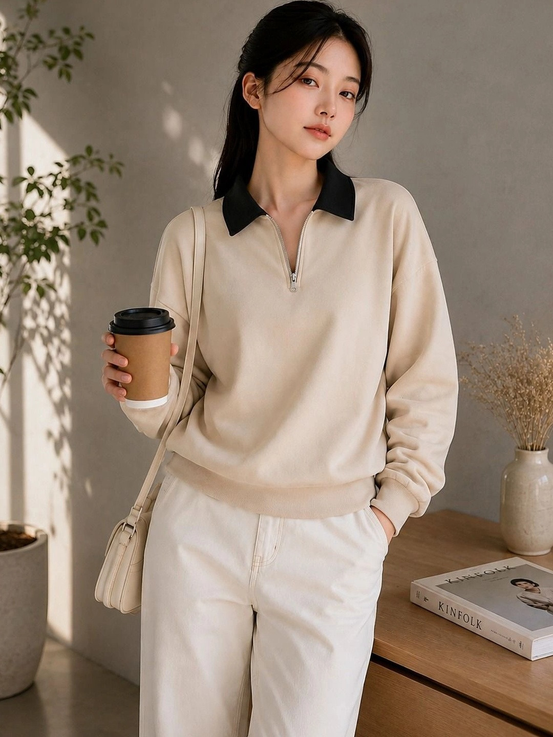 ZAROON PRODUCTION Women Shirt Collar Sweatshirt