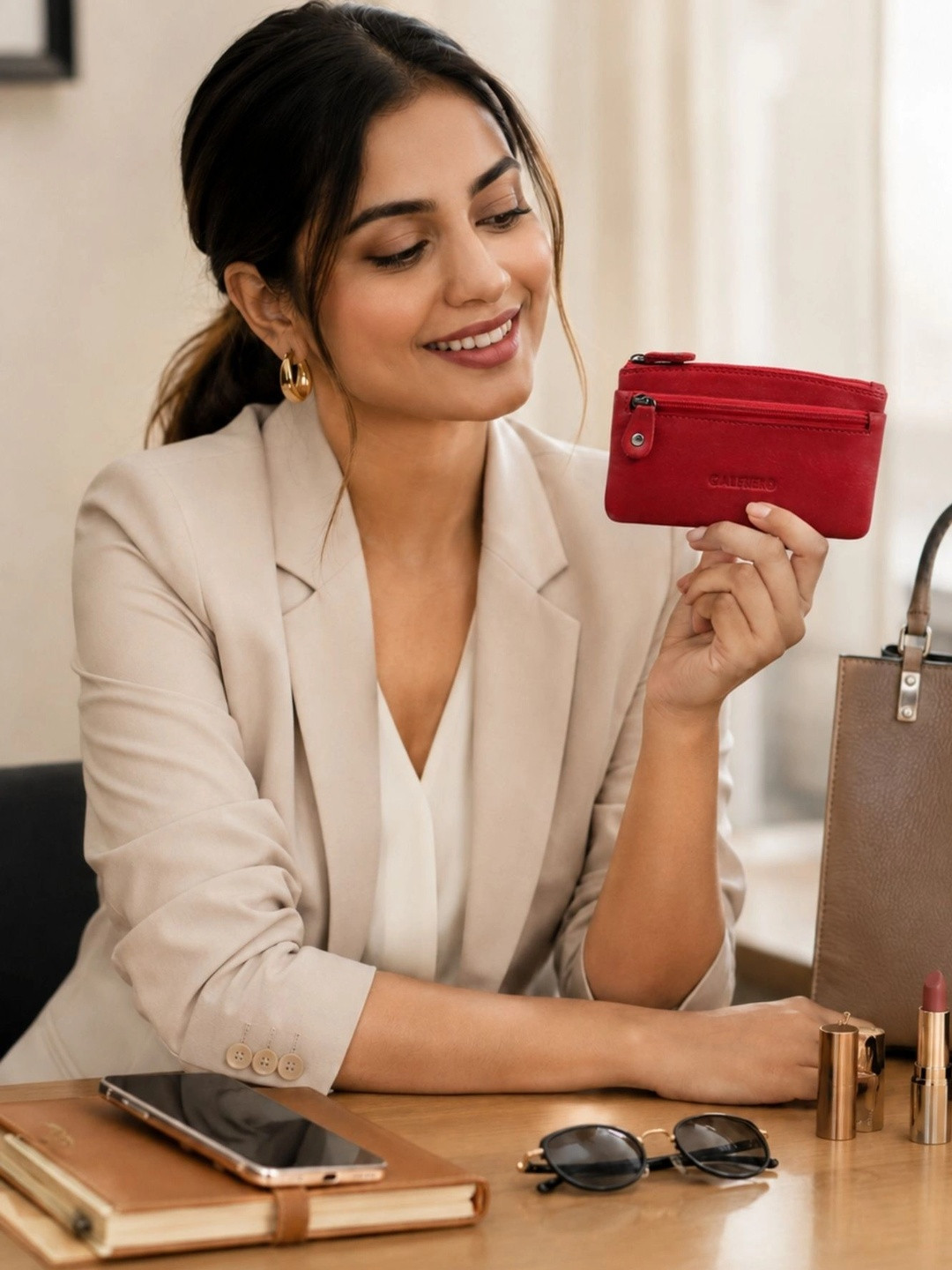 CALFNERO Women Zip Around Leather Wallet