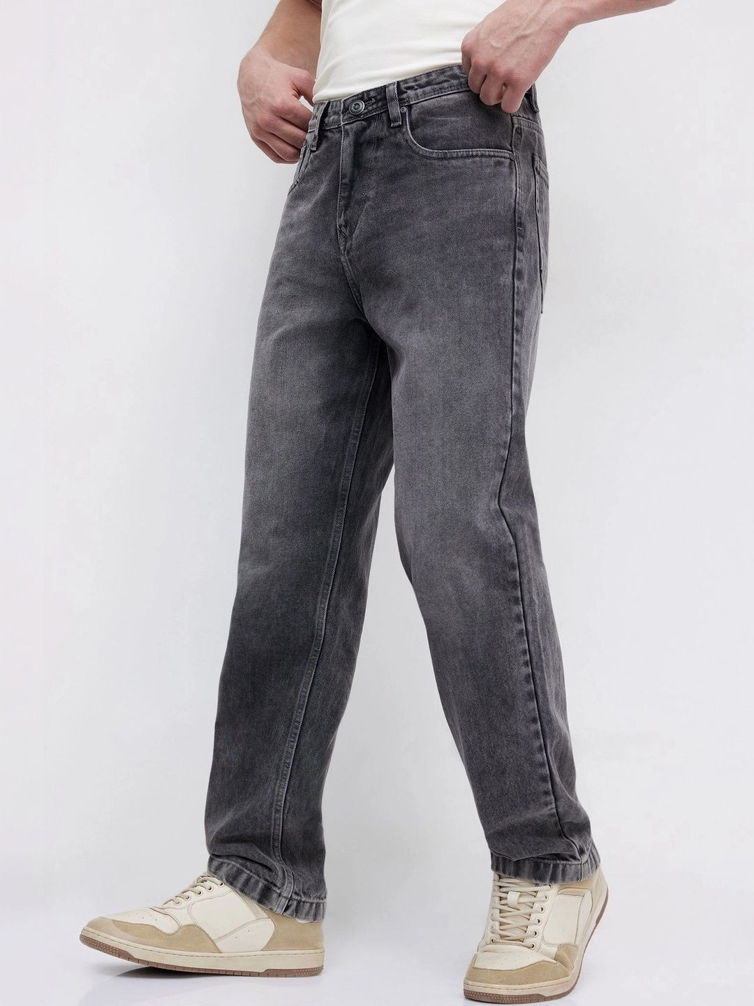 nostrum Men Mid-Rise No-Fade Baggy Fit Denim Jeans