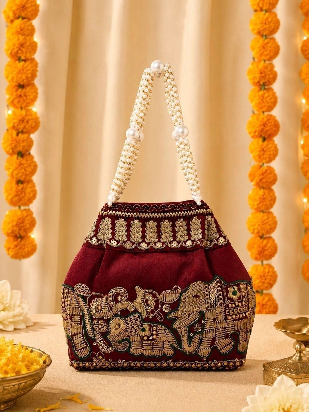 SUGARFRILL Embroidered Embellished Potli Clutch