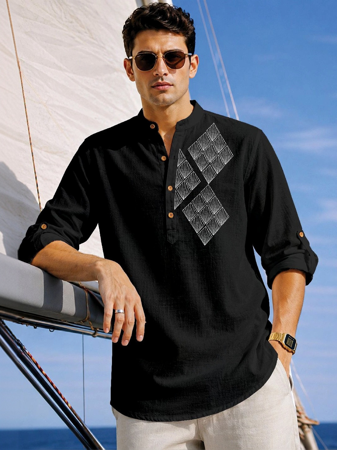 CLOTHING VEDA Men Geometric Printed Short Kurta Shirt