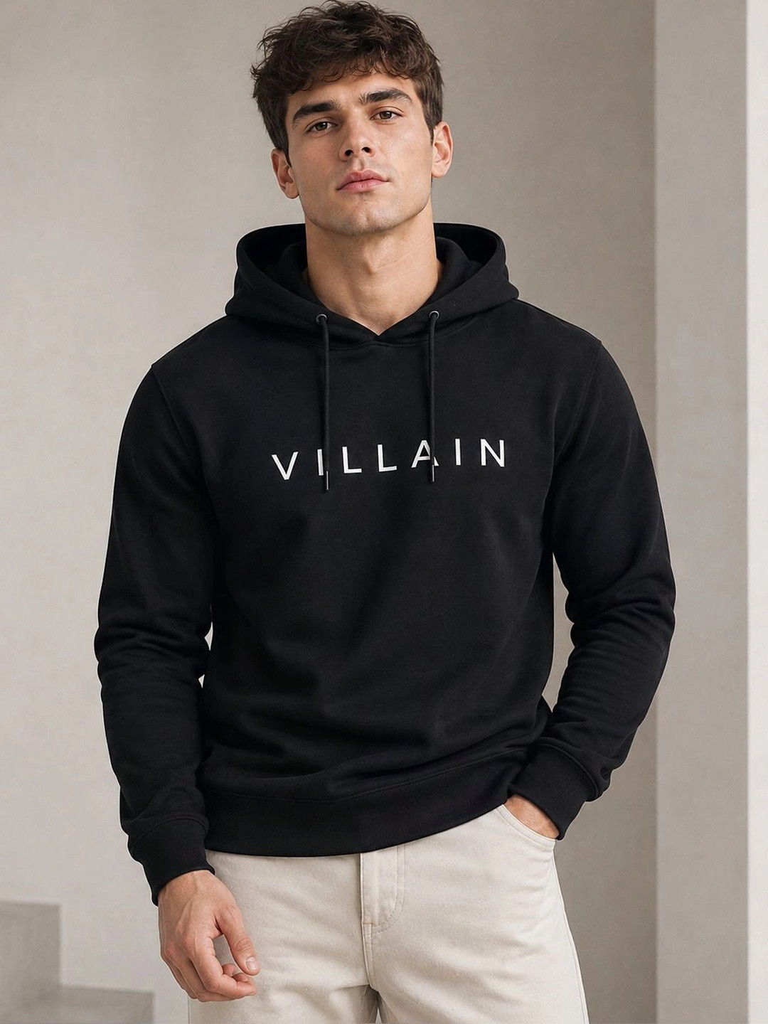VILLAIN Brand Logo Printed Hooded Sweatshirt
