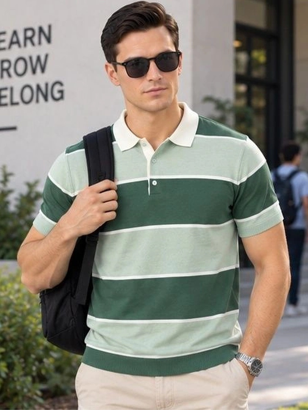 Roadster Men Striped Polo Collar T-shirt