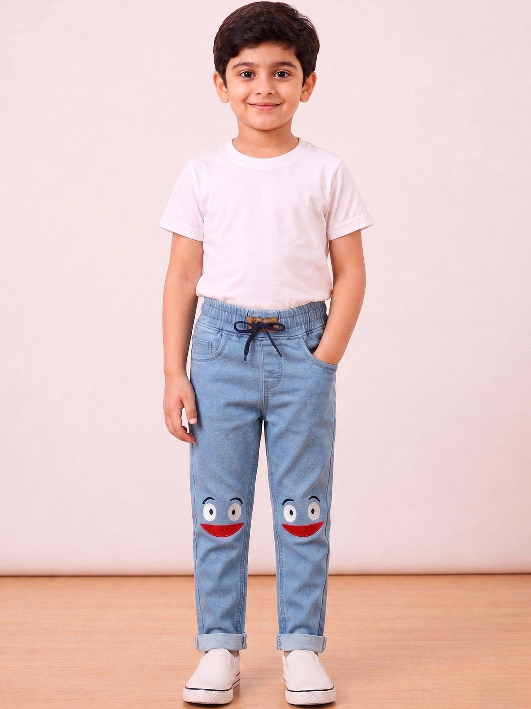 ZitZot Boys Jogger High-Rise Embroidered Jeans