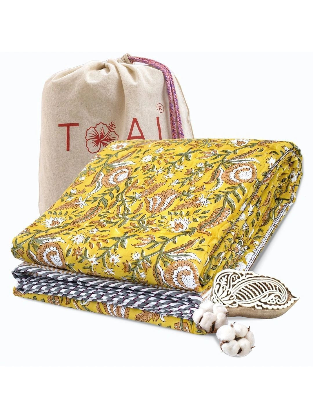 TOAI Yellow & Green Floral Summer 150 GSM Blanket