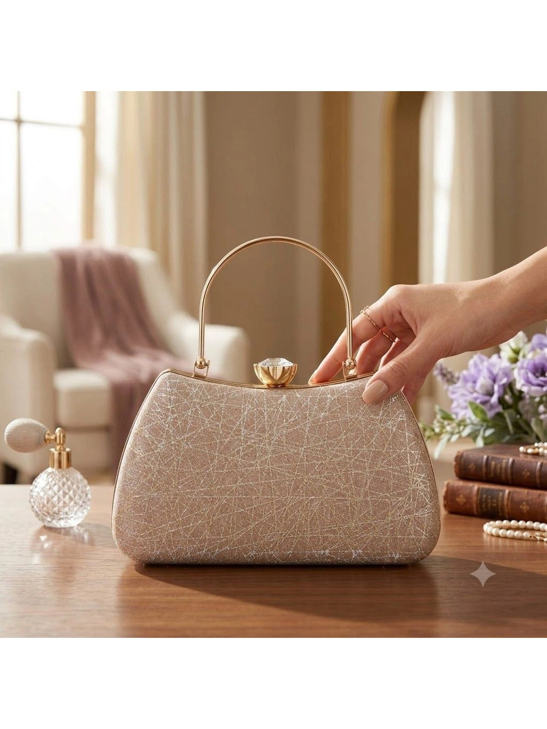 Anouk Textured Embellished Box Clutch