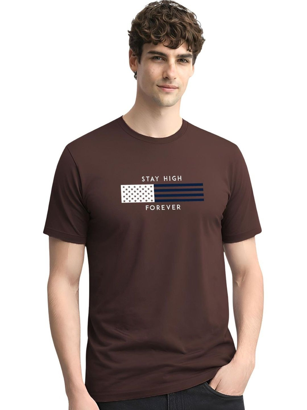 ADRO Typography Printed Round Neck Short Sleeves Regular Fit Pure Cotton T-shirt