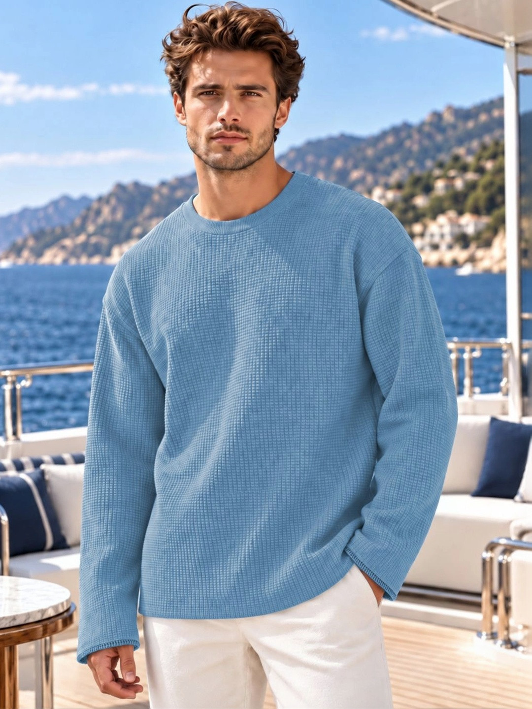 Friskers Men Waffle-Knit Baggy T-Shirt