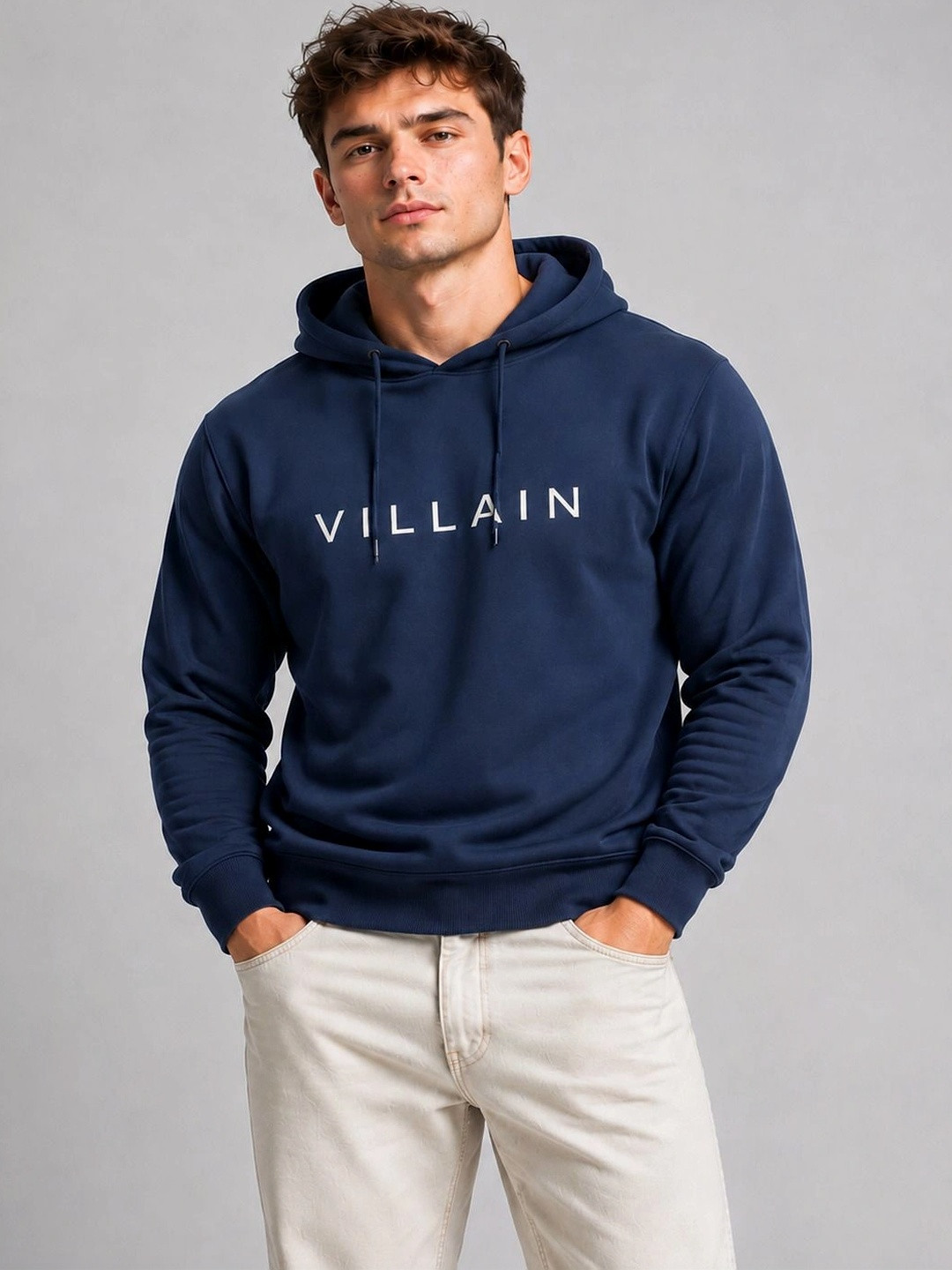VILLAIN Brand Logo Printed Hooded Sweatshirt