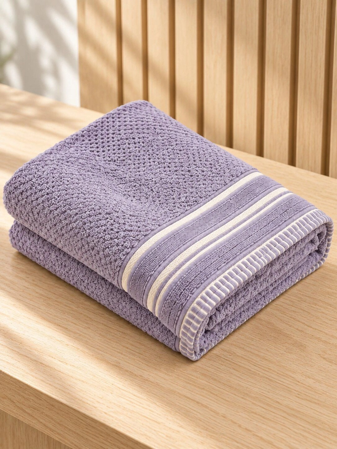 WEKTU Lavender & White 1 Striped Cotton 500 GSM Bath Towel