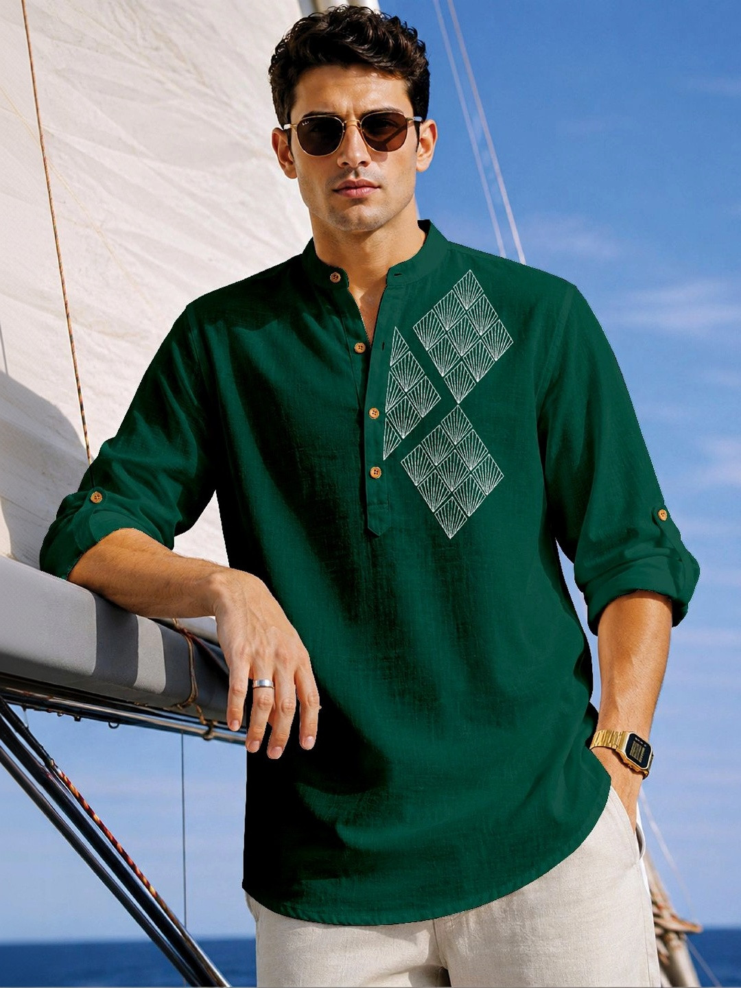 CLOTHING VEDA Men Geometric Printed Short Kurta Shirt