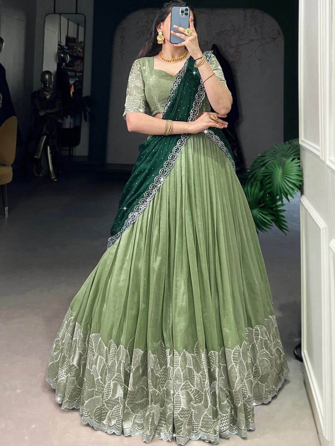 shringaar Embellished Sequinned Semi-Stitched Lehenga & Blouse With Dupatta